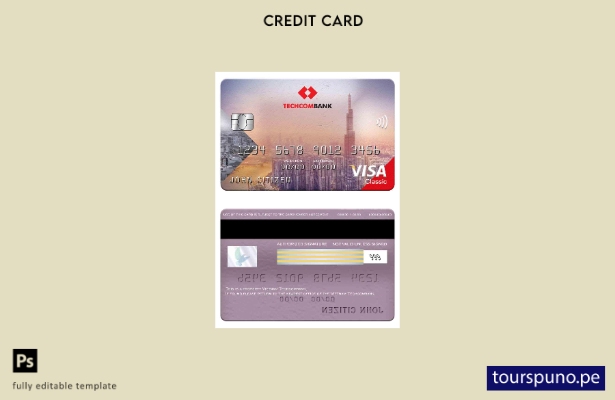 lista para imprimir plantilla de tarjeta clásica visa Techcombank de Vietnam